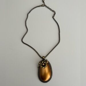 ✨🧡 Vintage Necklace & Earrings Set | Amber-Tone Cabochon Floral Jewelry ✨🧡